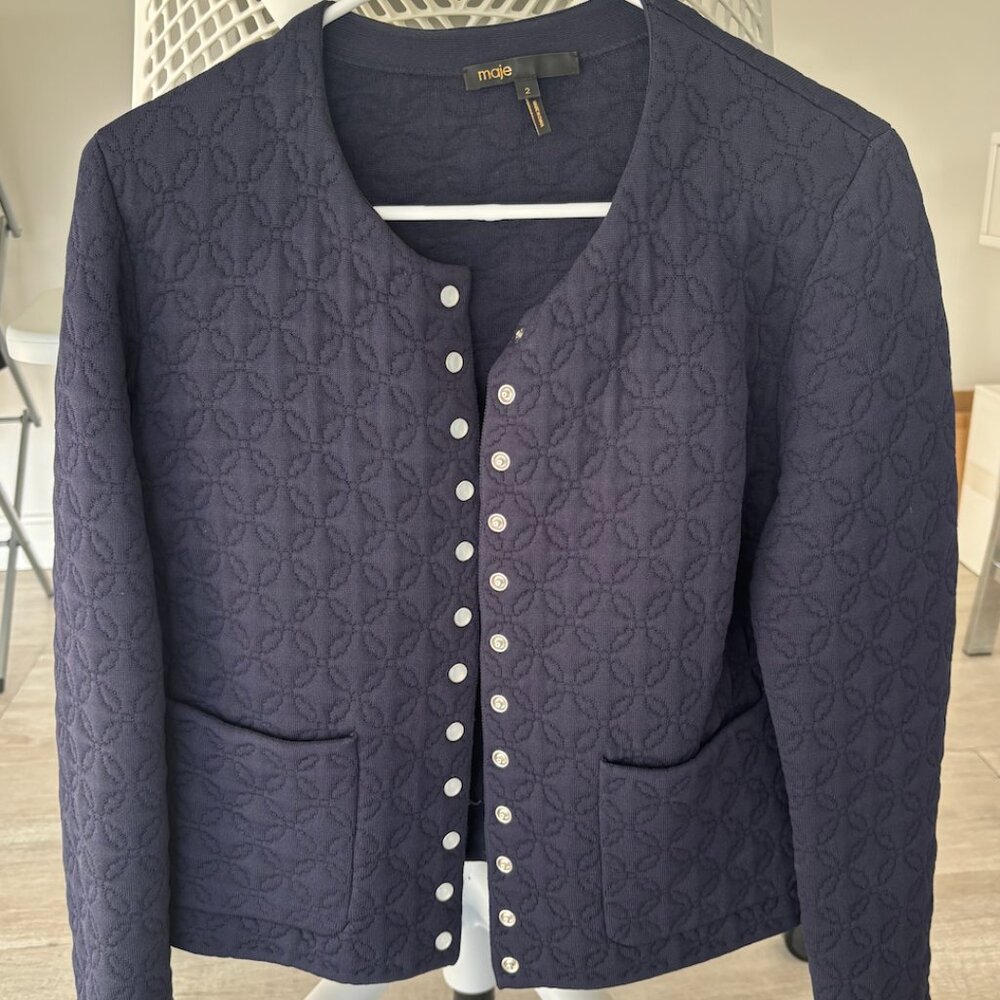 Maje Monnea Geometric Quilted Knitted Cardigan Blazer